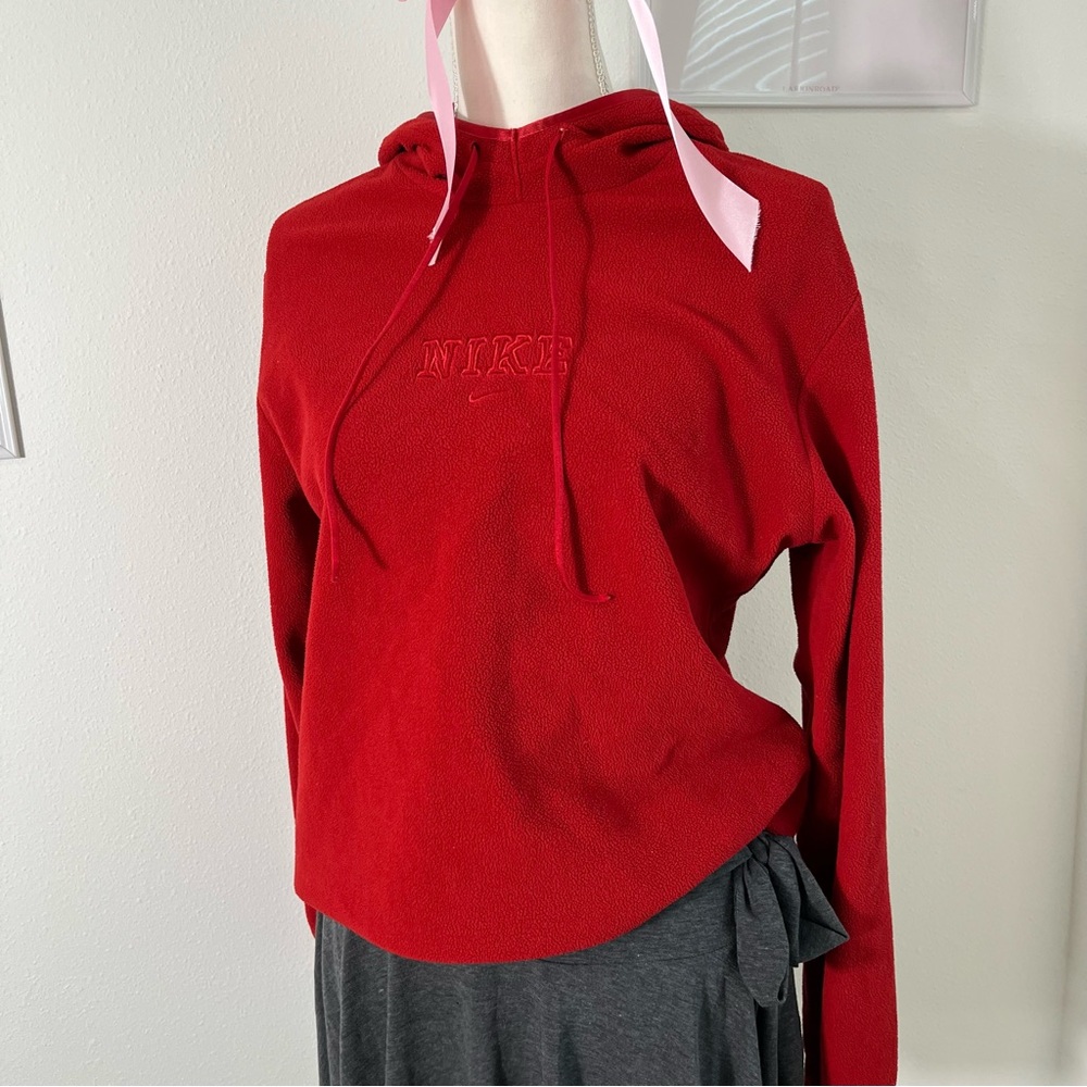 Vintage Y2K‎ Nike Silver Tag Red Fleece Hoodie Pullover Womens Size Large